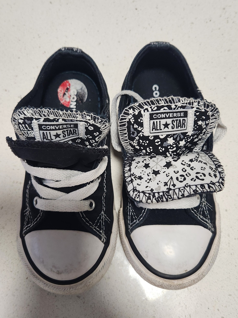 Converse Kids Black and White Low-Top Sneakers with Patterned Tongue